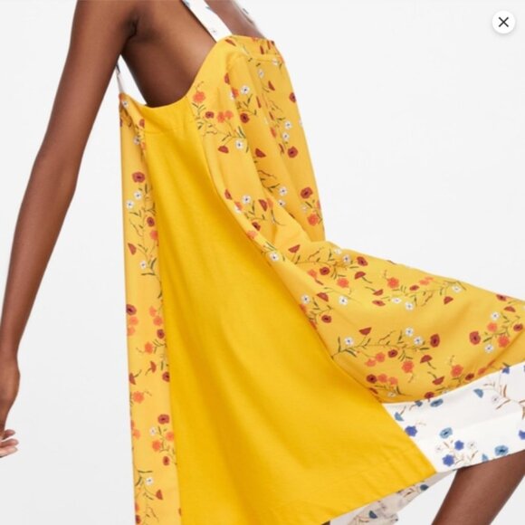 ZARA Floral Pattern Midi Trapezoid Scarf Dress, Yellow/White, Size S - Picture 6 of 11